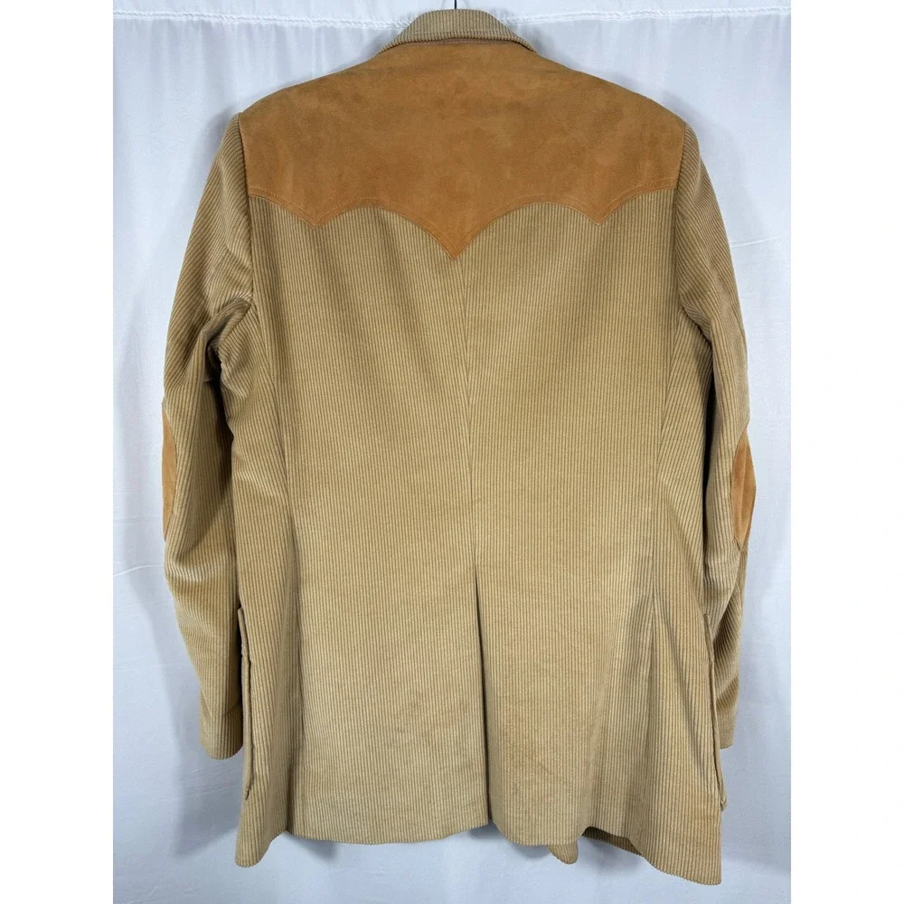 Brad Whitney Mens Vintage Tan Corduroy Western‎ Blazer Suede Yoke Size 40